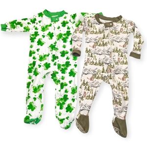 Burt's Bees Baby Unisex Organic Cotton Zip-Front Pajamas Bundle 6-9 Months Sleep